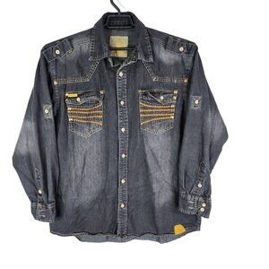 Mens Vintage Raider Infringement 48 Black Denim Shirt Button Down Long Sleeve XL
